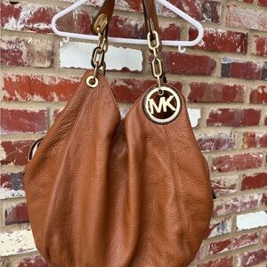 Michael Kors Brown and Gold Hobo Bag with Chain Handles